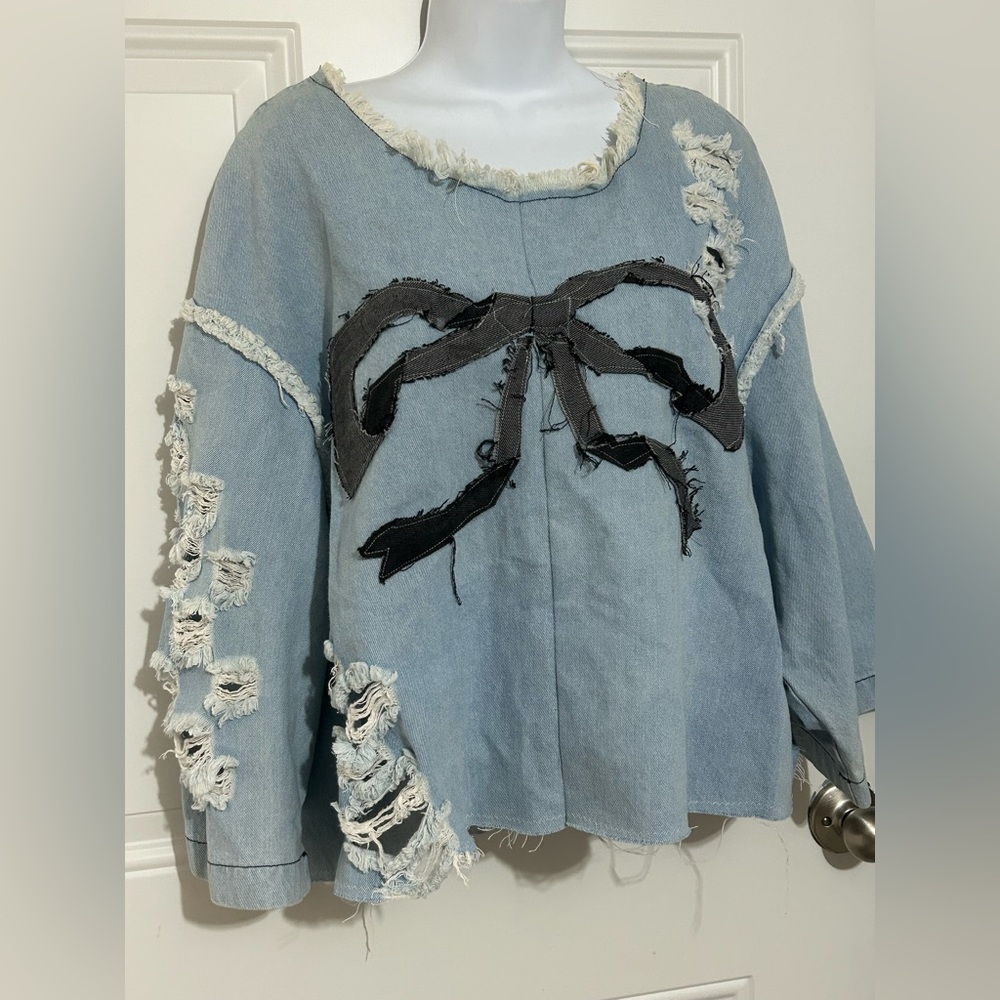Vibrant Miu Light Blue Denim with White Stitching Top